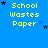 Blue background with yellow pixelated text reading 'School Wastes Paper' and scattered black and blue stars.
