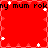Red background with repeating white star shapes and black text reading 'ny mum rokny mum rok' in pixelated font.