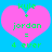 Two identical pink hearts on a blue background with green text reading 'kyle + jordan = 4 ever' inside each heart.