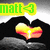 Green text 'matt' with a yellow outline and heart symbol '<3' appears above a pixelated character holding a glowing, multicolored heart.