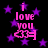 Black background with purple stars and pink text reading "i love you" above a pink pixelated figure holding a heart.