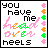 Animated contact sheet of 25 frames showing a pixel art animation with changing text and color variations, featuring phrases about high heels and tripping.