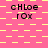 A pink and yellow pixelated background with repeating text 'cHloe rOx' in black, arranged in a pattern across three