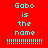 Red background with cyan text reading 'Gabo is the name' and dotted lines, displayed in a of three where each 's middle has a pink rectangle replacing part of the text