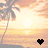 Pixelated tropical sunset scene with palm tree silhouette and heart symbol changing color