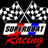 Pixelated icon with checkered flags, keyboard, and red/blue text on black background.