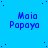 Blue background with scattered dark blue dots, repeated text "Maia Papaya" in two lines per