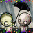 Pixelated cartoon figures with large eyes hold black umbrellas against a gray background, arranged in two of four and one of two