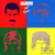 Four pixelated character portraits arranged in a 2x2 grid with solid color backgrounds: red, blue, green, and yellow quadrants.