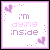 Pixel art buddy icon with pink border and white background featuring text 'i'm dying inside' surrounded by pixelated hearts and dotted lines.