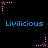 Pixelated blue text "Livilicious" appears in two above and below a of pink and purple star-shaped icons with dotted trails on a black background