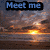 Sunset beach scene with text overlays reading 'Meet me', 'at the...', and 'Beach' across four