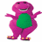 Purple dinosaur with green belly and yellow shoes stands next to large red thumbs-down symbol on white background.