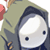 Pixelated static icon of a character with large white eyes, dark hair, and green clothing holding a red object.