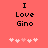 Red background with black text "I Love Gino" and five pink heart icons below, showing animation where hearts shift position.