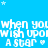 Blue background with white text repeating 'when you wish upon a star' and small stars scattered throughout.