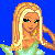 Pixel art contact sheet showing two frames of an animated Tinker Bell doll icon with blue background, yellow stars, and text labels.