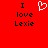 Red background with black text reading "I love Lexie" on both sides and a white pixelated heart symbol in the center.