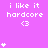 Pixelated text and symbols on a solid purple background with repeated phrases, heart icons, and a gray rectangle in the bottom-right corner.