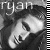 A black-and-white animated contact sheet showing two frames of a buddy icon with the name "ryan" above a stylized face, displayed on a gray background with vertical stripes.