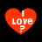 Four red heart-shaped icons with white text "I LOVE ?" arranged in a on a black background, each with distinct pixelation levels
