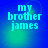 Four identical display cyan text 'my brother james' on a blue-to-green gradient background with subtle light effects