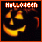 Pixelated Halloween-themed icon with 'HALLOWEEN' text above a smiling jack-o'-lantern face, orange border on black background.