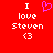 Red background with white pixelated text reading "I love Steven" and a heart symbol, featuring two versions of the same design side-by-side.
