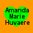 Four identical green heart-shaped icons with black text reading Amanda Marie Huvaere on an orange background.