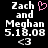 Black background with white pixelated text reading 'Zach and Meghan 5.18.08 <3' on both sides, one side featuring a pink heart symbol above the name.