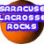 A static image of two oranges with a blue text overlay reading 'SARACUS LACROSSE ROCKS' on the left orange, and one orange on the right side.