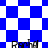Blue and white checkered pattern with diamond shapes and repeated text 'Rachal' in pixelated font across multiple sections.