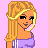 Pixel art buddy icon featuring a blonde woman in purple athletic wear with text "wanna race? bring it!" on pink background, part of an animated contact sheet showing multiple frames.