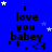 Blue background with repeated text 'i love you babey' and '.<3' in black, surrounded by white and light blue stars.