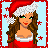 Animated contact sheet of a pixel-art Santa-themed character with multiple frames showing different body parts and text variations against a light blue background with red stars.