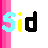 Pixelated text 'Sid' with color variations , featuring pink vertical stripes on the left side of each frame