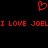 Red pixel art displays a heart symbol above text reading 'I LOVE JOELI LOVE JOEL' on black background.