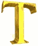 Three vertical of golden 'T' letters with metallic texture, each showing progressive reduction in height from top to bottom