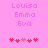 Pink background with pixelated text 'Louisa Emma Eva' and five red heart icons below, two versions differ in heart color sequence.