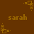 Brown background with repeating golden square patterns and the word 'sarah' in golden pixelated text.