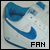 White athletic shoe with blue accents and a Nike swoosh logo, displayed in four with text "FAN" below