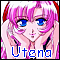 Pixelated anime-style character with pink hair and blue eyes, hands near face, text "Utena" below in blue pixel font.