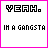 A 4x3 contact sheet of an animated AIM buddy icon showing sequential frames with changing text colors and a static phrase "IM A GANGSTA" below each frame's "YEAH."