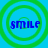 Four identical blue 'smile' text icons with green concentric circles on a cyan background, arranged in a