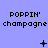 Pixelated text 'POPPIN' champagne' repeated three times on a light blue background with animated symbols changing below each text block.