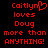 Red pixelated text on black background reads 'Caitlyn loves Doug more than ANYTHING!' with a heart symbol replacing the letter Y in Caitlyn.