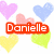 A static image of the name 'Danielle' repeated six times in different colored text boxes over a background of pastel pixelated hearts.
