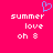 A static pixel art image with a bright pink background, featuring a blue heart symbol and white text reading 'summer love oh 8' in two identical vertical