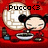 Pixelated icon shows a character with black pigtails and closed eyes against red background, text "Pucco<3" above.