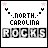 A 5x5 contact sheet of animated frames showing a pixel art icon with "NORTH CAROLINA ROCKS" text and star decorations, cycling through color variations in the top arc and lettering styles across frames.